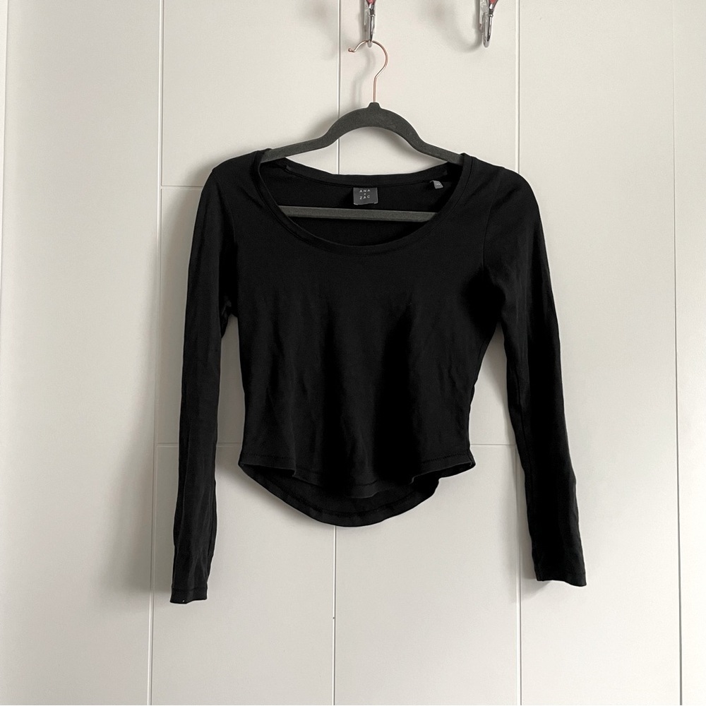 3/$45 Pima Cotton Curved Scoopneck Cropped Hem Longsleeve Top